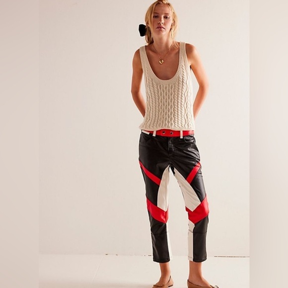 We‎ The Free Color Block Rebel Vegan Moto Leather Pants - Size 0 - NWT - Picture 1 of 6
